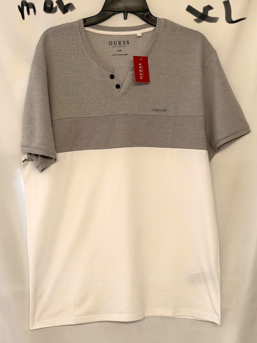 GUESS Men’s Short Sleeve Colorblock V-Neck Shirt - Gray, White